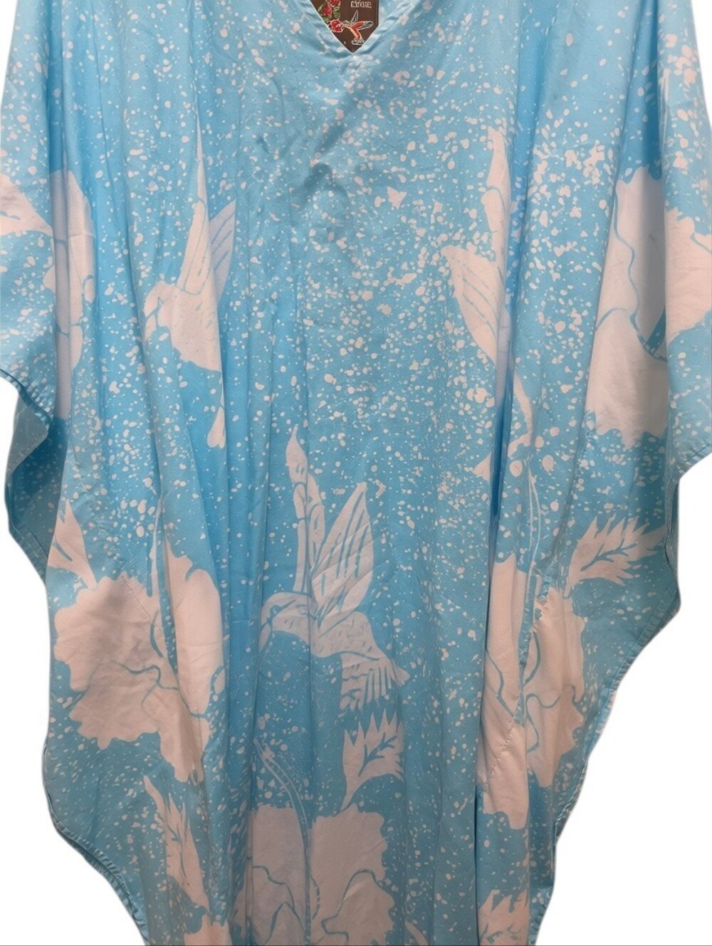 Caribelle Batik St Kitts Blue Cotton Kaftan Cover Up Hummingbird One Size - Picture 4 of 6